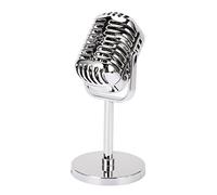 Tomotato Accessoire de Microphone Rétro Classique, 165 mm Vintage Faux Microphone avec Support pour Fête Au Bar, Micro Antique Argenté pour Événement Musical Rock snd Roll Hip Hop
