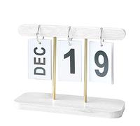 Tomotato Calendrier de Bureau en Bois, 20×14cm Calendrier à Bascule Perpétuel, Calendrier de Table sur Pied en Bois, Calendrier de Décoration Réutilisable pour Bureau à Domicile(Blanc)