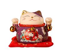 Tomotato Chat Porte Bonheur Tirelire, 11.5cm Maneki Neko Tirelire Japonais en Céramique avec Cloche Porte Bonheur, Feng Shui Lucky Cat Figurine Décor pour Bureau Affaires Décoration(D)