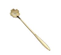 Tomotato Cuillère à Café en Acier Inoxydable Doré, 18cm Cuillère à Dessert avec Motif Fleur Sculpté, Manche Long Ergonomique pour Mélanger Café Thé Crème Glacée Gâteau Confiture Milkshake(Sakura)