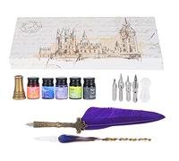 Tomotato Ensemble de Stylos de Calligraphie Plume D'encre en Verre Stylo Plume Dip Stylo à Encre Ensemble de Plumes Ensemble de Plumes D'Oie Rétro avec Kit de Boîte-Cadeau(Mauve)