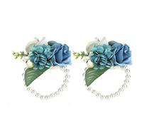 Tomotato, Fleurs Artificielles pour Poignet de Demoiselle d'Honneur, Bracelet Perle Imitation, Cérémonie de Mariage, Anniversaire, Fête Cocktail, 2 Pièces (Lac bleu (WOOF: environ 101,6 cm / 40in))