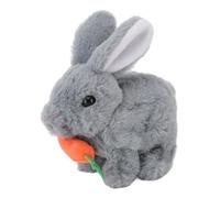 Tomotato Lapin en Peluche Interactif Électronique avec Son et Saut Réaliste, Jouet pour Enfants avec Oreilles Mobiles Design Compact 16x17x10cm, Idéal d'anniversaire ou Pâqu (Gris)