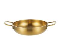 Tomotato Poêle à frire à double poignée, poêle de cuisson à base plate en acier inoxydable de 1350 ml, large poêle à paella peu profonde, bol à soupe, conception à chaleur rapide et (Or)