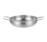 Tomotato Poêle à frire à double poignée, poêle de cuisson à base plate en acier inoxydable de 1350 ml, large poêle à paella peu profonde, bol à soupe, conception à chaleur rapide et (Argent)