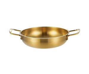 Tomotato Poêle à frire à double poignée, poêle de cuisson à base plate en acier inoxydable de 1350 ml, large poêle à paella peu profonde, bol à soupe, conception à chaleur rapide et (Or)