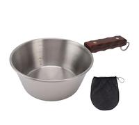 Tomotato Poêle de Camping en Acier Inoxydable 304, Capacité 2000ML, Poignée en Bois, Sac de Transport, pour Randonnée Pique Nique en Plein Air (Argent)