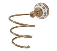 Tomotato Porte Sèche Cheveux Mural, Support de Sèche-Cheveux en Laiton Antique, Organisateur Mural, Support en Spirale avec Base en Céladon pour Salle de Bain et Toilettes