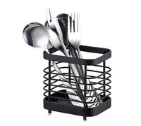 Tomotato Porte Ustensiles de Cuisine Inox, Panier à Couvert Mural de Cuisine avec Base Détachable pour Couteaux Fourchettes Cuillères, Support de Rangement de Cuisine pour Couverts(Petit Noir)