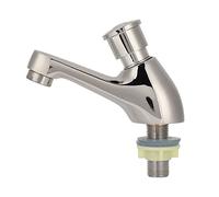 Tomotato Robinet de Lavabo, 14cm G1/2 Robinet Eau Froide Unique à Fermeture Automatique, Bouton-poussoir à Temporisation, Économiseur Eau pour Salle de Bain, Cuisine, Hôtel, Argent