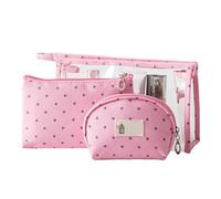 Tomotato Sac de Maquillage PVC Transparent, Ensemble 3 Pièces Pochettes de Voyage Multifonction Organisateur Cosmétique Toilettes pour Femmes Filles (Rose)