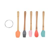 Tomotato Set de 5 ustensiles de cuisine en silicone pour pâtisserie, spatule cuillère coupeur grattoir manche en bambou pour gâteaux pain biscuits