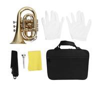 Tomotato Trompette de Poche Bb en Laiton, Kit Complet avec Étui Sac, Embouchure 7C, Tissu de Net age et Gants, Design Compact 23x15x9.5cm pour Débutants et Étudiants en Musique