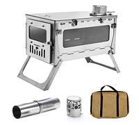 TOMOUNT Réchaud de camping en titane portable compact avec cheminées et gants, brûleur à bois pour tentes, hébergement et randonnée