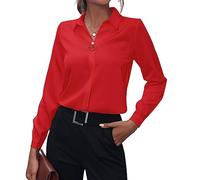 TOMPPY Chemise Femme, Chemisier Femme Été Mode Solide Perles Col V Chemises Tops Élégant Slim Manches Longues Cardigan Boutonné Tunique Tops Décontracté Formel Travail Blouses T-Shirts pour Dames,Ro