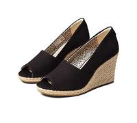 Toms Michelle Escarpins compensés, Noir/toile, 9.5