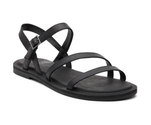 TOMS Sandales KiraFlat pour femme, cuir noir, 36.5 EU