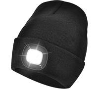 Tomsey Thinsulate Bonnet d'hiver thermique à LED, haute visibilité, rechargeable ou fonctionnant à piles, chapeau de Noël chaud unisexe, Chapeau LED noir à piles, Taille unique