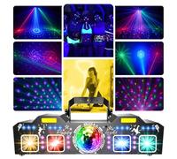 Tomshine Jeux de Lumière DMX 5 en 1, 150+ Combinaisons d'Effets et Boule Magique 15 Couleurs, 12x Lumière Noire UV et 2x Stroboscope Doré, Faisceau Étoile Rouge, Eclairage DJ pour Soirée, Club