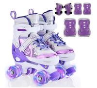 TOMSHOO Patins à roulettes Fille, Roller Enfant Fille avec LED Lumineuse Roues, avec équipement de Protection, Rollers Quad Enfant Taille Réglable, pour Débutants Enfants Cadeau