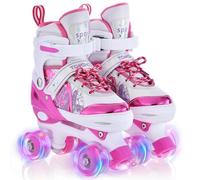 TOMSHOO Patins à roulettes Fille, Roller Enfant Fille avec LED Lumineuse Roues, Rollers Quad Enfant Taille Réglable, pour Débutants Enfants Cadeau