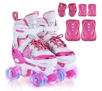 TOMSHOO Patins à roulettes Fille, Roller Enfant Fille avec LED Lumineuse Roues, Rollers Quad Enfant Taille Réglable, pour Débutants Enfants Cadeau