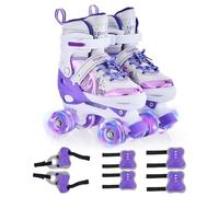 TOMSHOO Patins à roulettes pour Enfants avec équipement de Protection 4 Tailles pour Enfants d'âges différents Roues Lumineuses à LED réglables Patins à roulettes pour Filles (L)