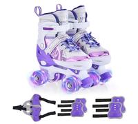 TOMSHOO Patins à roulettes pour Enfants avec équipement de Protection 4 Tailles pour Enfants d'âges différents Roues Lumineuses à LED réglables Patins à roulettes pour Filles (M)