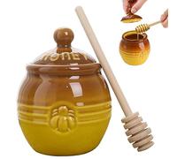 Tomuvpzn Pot de Miel en Céramique avec Cuillère en Bois et Couvercle - Récipient pour Sirop