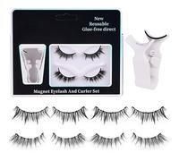 Tomvorks 2 Paires C - Curl Magnetic Faux Cils avec Curler pour - Look Fake Lashes, Secure Fit, All - Day Comfort (Mixer-2)