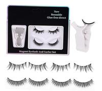 Tomvorks 2 Paires C - Curl Magnetic Faux Cils avec Curler pour - Look Fake Lashes, Secure Fit, All - Day Comfort (Mix-3)