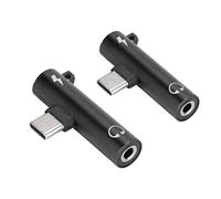 Tomvorks Adaptateur USB C vers 3.5mm, Léger, Durable, Charge et écoute pour Téléphone et Tablette, Paquet de 2 ABS (Noir)