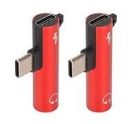 Tomvorks Adaptateur USB C vers 3.5mm, Léger, Durable, Charge et écoute pour Téléphone et Tablette, Paquet de 2 ABS (Rouge)