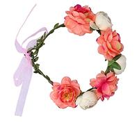 Tomvorks Bandeau Couronne Florale Réglable pour Femmes, Couronne de Cheveux élégante pour les Fêtes de Mariage, Guirlande Fleurs Artificielles Photos Plage (beige corail)