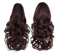 Tomvorks Extension Queue de Cheval Bou Ondulée, Perruque Naturelle à Clip Doux pour Femmes, Postiche Synthétique Invisible pour Fête Scolaire Noire (Marron foncé)