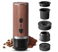 Tomvorks Mini Cafetière Expresso Portable, Pompe 20, Chauffage sans Fil, pour Voyage Camping, Compacte, en Acier Inoxydable (Bois)