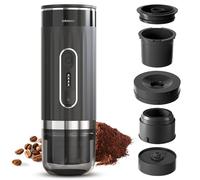 Tomvorks Mini Cafetière Expresso Portable, Pompe 20, Chauffage sans Fil, pour Voyage Camping, Compacte, en Acier Inoxydable (Noir)