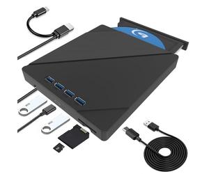 TOMVYTER Lecteur Blu Ray Externe, Emplacement pour Carte SD/TF Plug,USB3.0 Type -C 7 en 1 Lecteur Blu-Ray Externe,Graveur CD Externe Portable avec and Play Lecteur DVD pour Windows/Linux/Laptop/PC