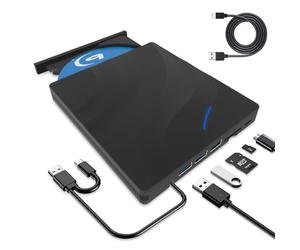 TOMVYTER USB 3.0 Type-C Lecteur blu Ray 4k,Portable Externe Lecteur Blu Ray Externe7 en 1, Lecteur Blu-Ray Externe,3D CD DVD Graveur Optical Bluray Drive pour PC Windows 11 10 8 7