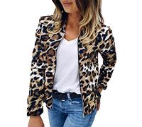 Tomwell Blouson Bomber Femme Mode Manteau Veste Femme Motard Blouson Outwear Zipper Court Fleur Imprimer Veste Chic Printemps Été Blouson Court B Léopard XL