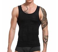 Tomwell Debardeur Amincissant Sculptant Homme sans Manche Manches Courtes Débardeur de Compression Shapewear Maillot de Corps Gainant Hyper Élastique T Shirt Couleurs Pures B Noir XL