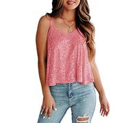 Tomwell Débardeur Femme Couleur Unie Top sans Manches Femme Été Fashion Sequins Chic Décontracté Sexy Brillant Paillettes Haut T-Shirt A Rose S