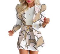 Tomwell Femme Ensemble Blazer et Jupe 2 Pièces OL Veste de Tailleur à Manches Longues Jupe de Travail Slim Fit Costume et Jupe Habillé Bureau Affaires L Kaki L