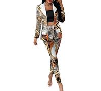 Tomwell Femme Ensemble Blazer et Pantalon 2 Pièces OL Veste de Tailleur à Manches Longues Pantalon Long de Travail Slim Fit Costume et Pantalon Habillé Bureau Affaires Multicolore02 L