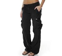 Tomwell Femme Mode Cargo Pantalon Casual Vintage Multi Poche Baggy Straight Slim Pantalon Taille Haute Streetwear Trousers Z Noir Large