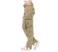 Tomwell Femme Mode Cargo Pantalon Casual Vintage Multi Poche Baggy Straight Slim Pantalon Taille Haute Streetwear Trousers Kaki X-Small