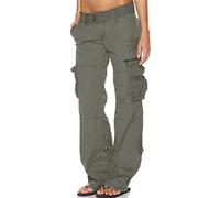 Tomwell Femme Mode Cargo Pantalon Casual Vintage Multi Poche Baggy Straight Slim Pantalon Taille Haute Streetwear Trousers Z Gris Small