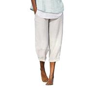 Tomwell Femme Rétro Taille Haute Skinny 3/4 Pantalons Capri Slim Pantalon Leggings Pantalon de Yoga Pantalon de Survêtement A Blanc S