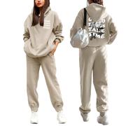 Tomwell Femmes Survêtement Ensemble 2Pcs Suit Mode Ample À Manches Longues Sweatshirt Automne Hiver Chaude Sweats à Capuche Et Jogging Pantalons Sportswear Femme Yoga Fitness K Beige XXL