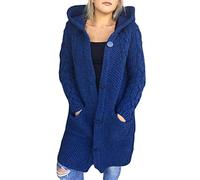 Tomwell Gilet Long Femme en Tricot Cardigan Manches Longues Couleur Unie Casual Grosse Maille Pull Outwear Mode Ouvert Chandail Sweater A Bleu XL